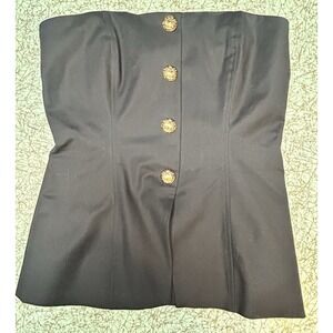 Veronica Beard Forman Bustier Top Black Size 4 Strapless Gold Buttons